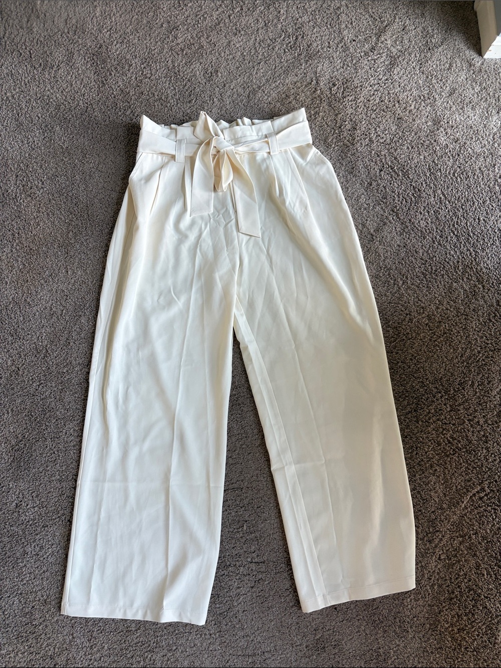 High-Rise Paperbag Waist women’s Dress Pants - Cream